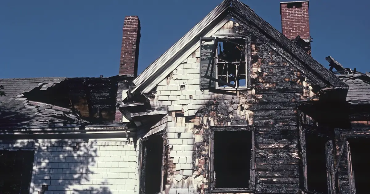 Fire damage on house