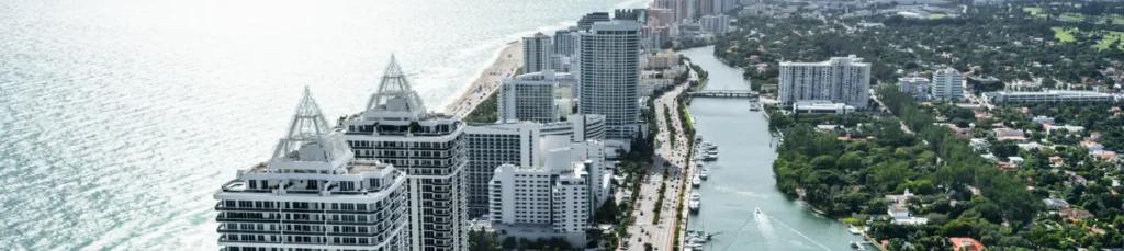 Fort Lauderdale aerial view of buildings in front of coast